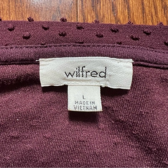 Aritzia Wilfred Burgundy Short Cap Sleeve Textured Blouse Open Cross Back - Sz L - Picture 9 of 16